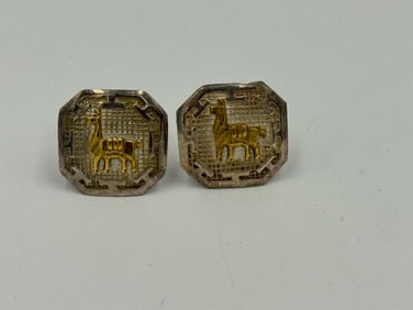 18K GOLD AND SILVER ALPACA CUFFLINKS, 6.65 GRAMS