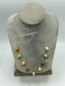 14K GOLD AND TAHITIAN PEARL NECKLACE, 8.65 GRAMS