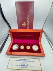 SMITHSONIAN 150TH ANNIVERSARY GOLD AND SILVER COIN SET, .48 OZT GOLD AND 1.5 OZT SILVER
