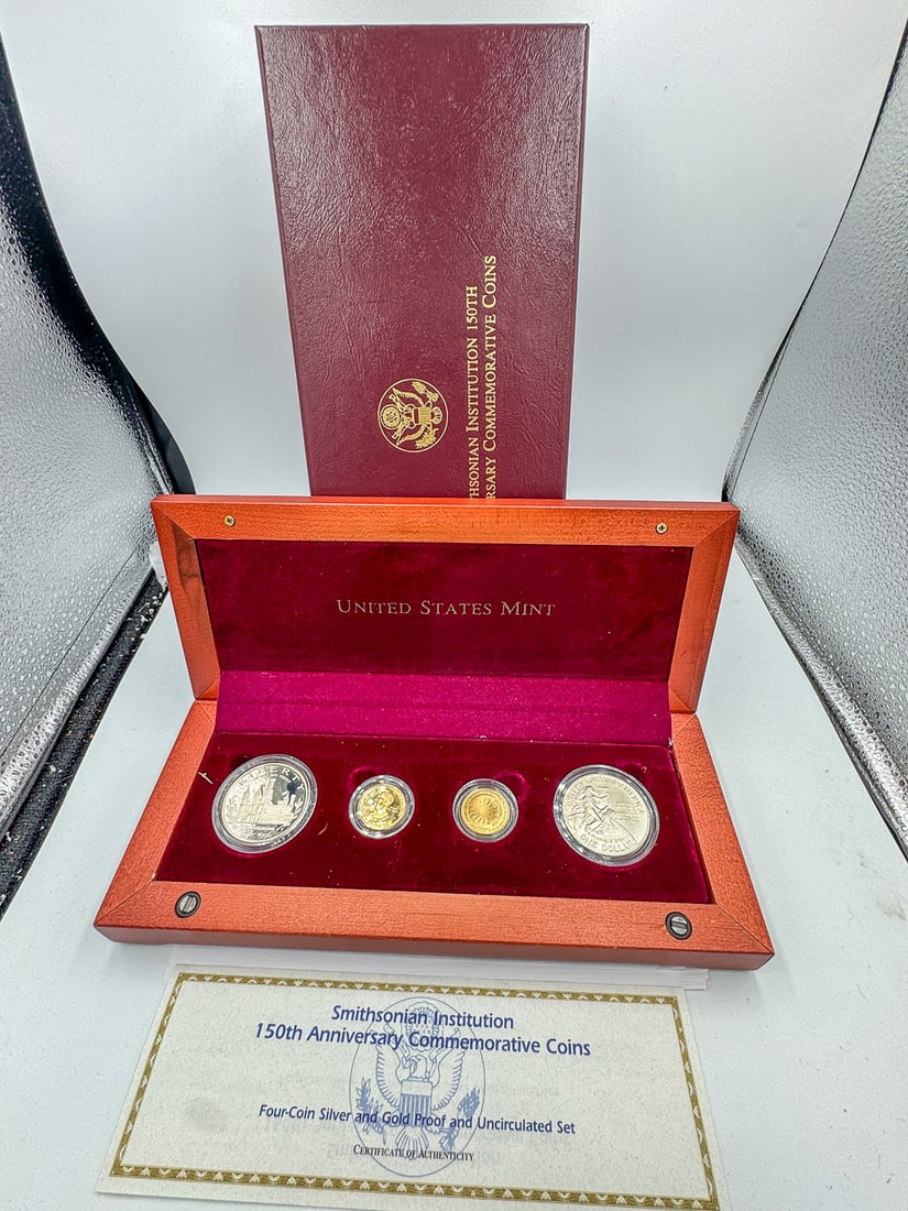 SMITHSONIAN 150TH ANNIVERSARY GOLD AND SILVER COIN SET, .48 OZT GOLD AND 1.5 OZT SILVER (1 of 6)