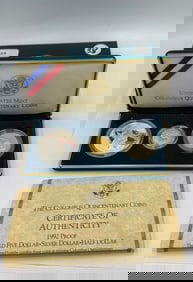COLUMBUS QUINCENTENARY COIN SET, 1992. .24 OZT GOLD AND 1.09 OZT SILVER