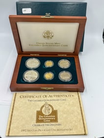 COLUMBUS QUINCENTENARY COIN SET, 1992. .48 OZT GOLD AND 2.36 OZT SILVER