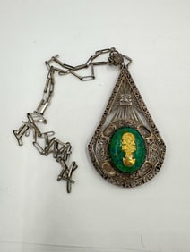 LARGE PERUVIAN SILVER PENDANT W/ GOLD FIGURE