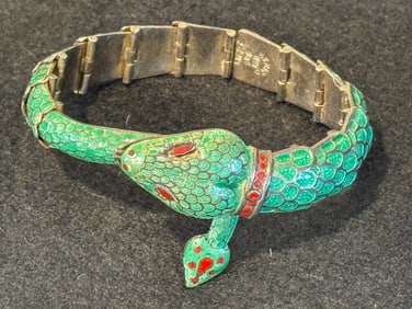 MARGOT DE TAXCO CHAMPLEVE SILVER SERPENT BRACELET