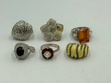 6 STERLING SILVER AND COLORED STONE RINGS
