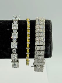 3 STERLING SILVER TENNIS BRACELET W/ STONES
