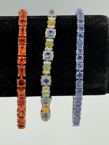 3 STERLING SILVER TENNIS BRACELET W/ STONES