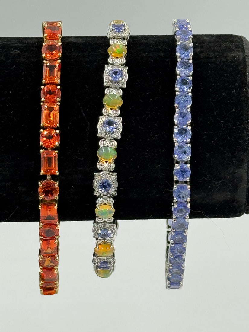 3 STERLING SILVER TENNIS BRACELET W/ STONES (1 of 6)