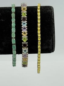 3 STERLING SILVER TENNIS BRACELET W/ STONES