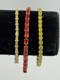 3 STERLING SILVER TENNIS BRACELET W/ STONES
