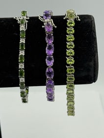 3 STERLING SILVER TENNIS BRACELET W/ STONES