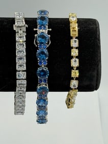 3 STERLING SILVER TENNIS BRACELET W/ STONES