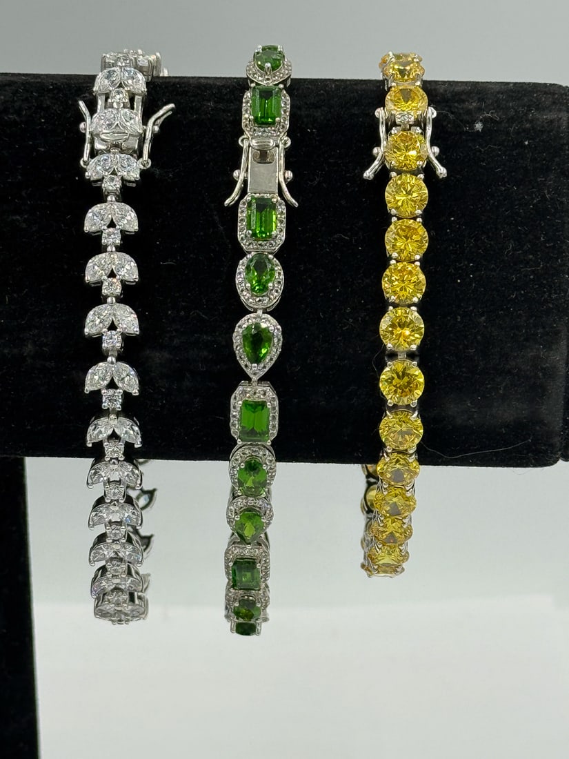 3 STERLING SILVER TENNIS BRACELET W/ STONES (1 of 6)