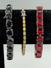 3 STERLING SILVER TENNIS BRACELET W/ STONES