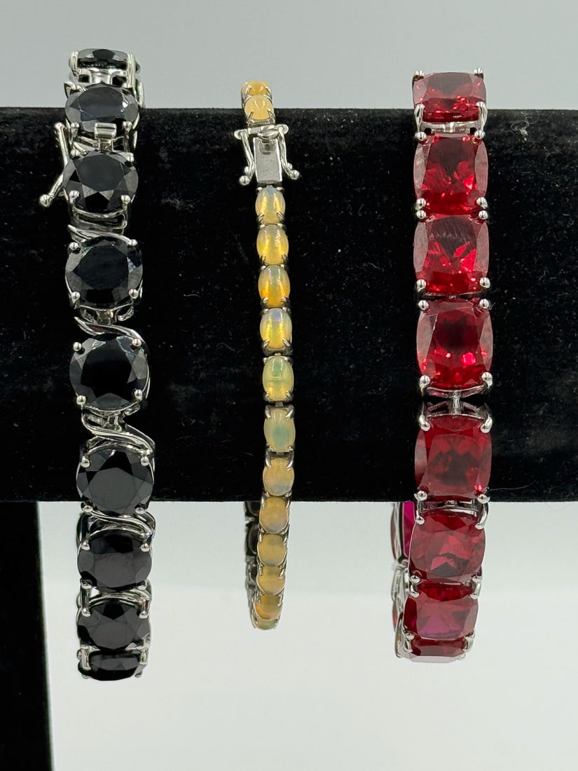 3 STERLING SILVER TENNIS BRACELET W/ STONES (1 of 5)