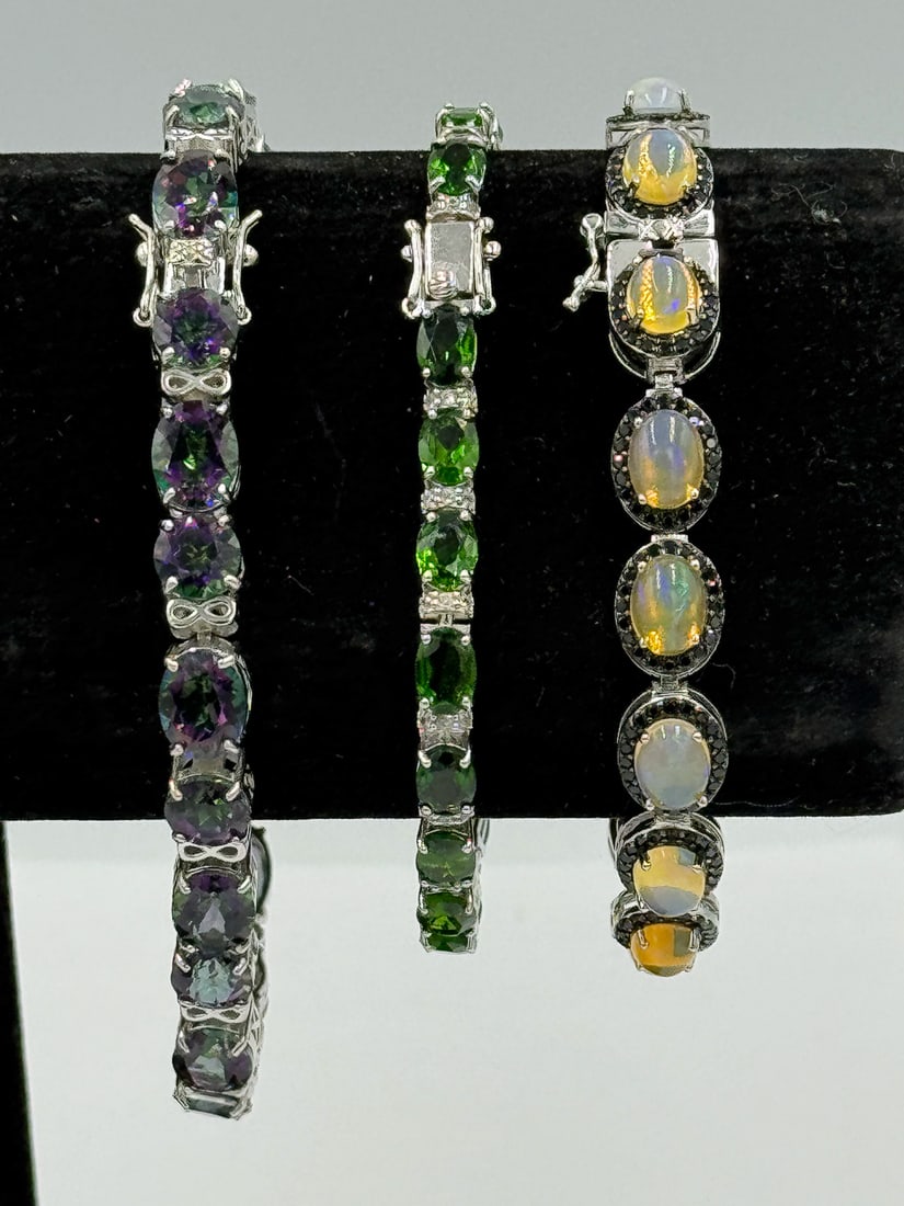 3 STERLING SILVER TENNIS BRACELET W/ STONES (1 of 5)