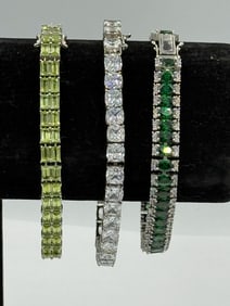 3 STERLING SILVER TENNIS BRACELET W/ STONES
