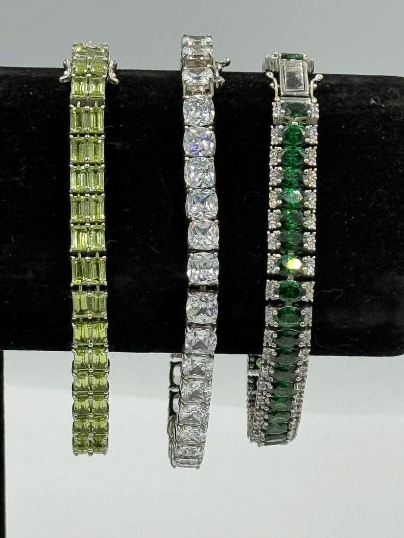 3 STERLING SILVER TENNIS BRACELET W/ STONES (1 of 7)