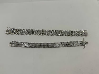 2 STERLING SILVER AND CRYSTAL BRACELETS, 72 GRAMS