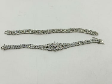 2 STERLING SILVER AND CRYSTAL BRACELETS, 48 GRAMS