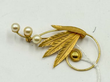 14K FOLIATE PIN W/ PEARLS