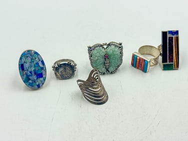 6 VINTAGE STERLING SIVLER RINGS