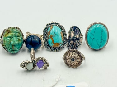 6 VINTAGE STERLING SILVER RINGS