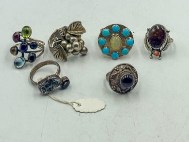 6 VINTAGE STERLING SILVER RINGS