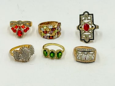 6 VERMEIL DESIGNER RINGS