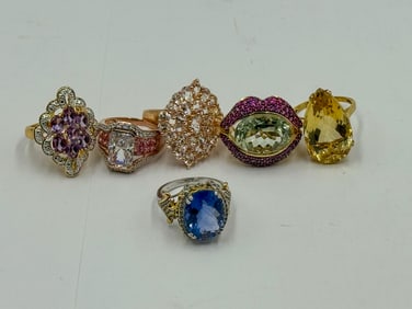 6 VERMEIL DESIGNER RINGS