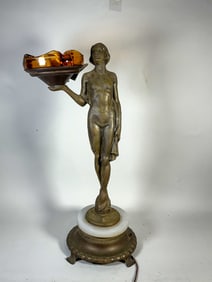 ART DECO STANDING ASH TRAY WITH NUDE WOMAN, 13" X 29"