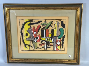 FERNAND LEGER "FEMME EN BLEU" MARKED FLA 38 IN CORNER. 24" X 19" FRAMED AND 15" X 11.5"