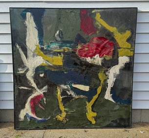 MISED MEDIA OIL ON CANVAS UNSIGNED BY WILLIAM THAYER, 48" X 48"