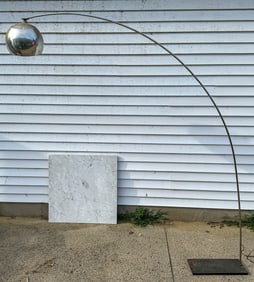 VINTAGE CHROME ARC LAMP, 85" WIDE X 82" TALL, 12" DIAMETER