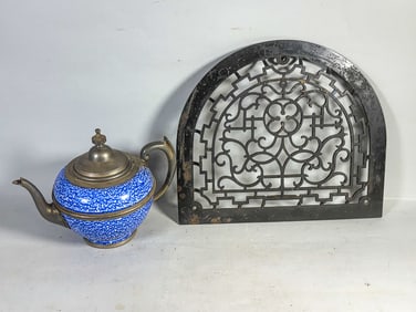 RARE SPONGE SPATTER COFFEE POT AND PEWTER, 8", 11", AND 7"