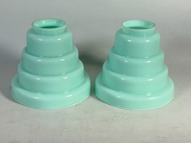 RARE ART DECO JADEITE LAMP SHADES, 6" LONG X 5" DIAMETER