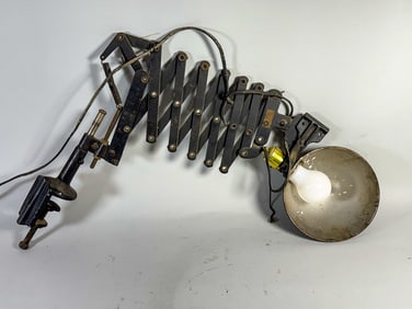 ANTIQUE COLLAPSIBLE BENCH LAMP, 35" X 16" FULLY EXTENDED, 20" COLLAPSED