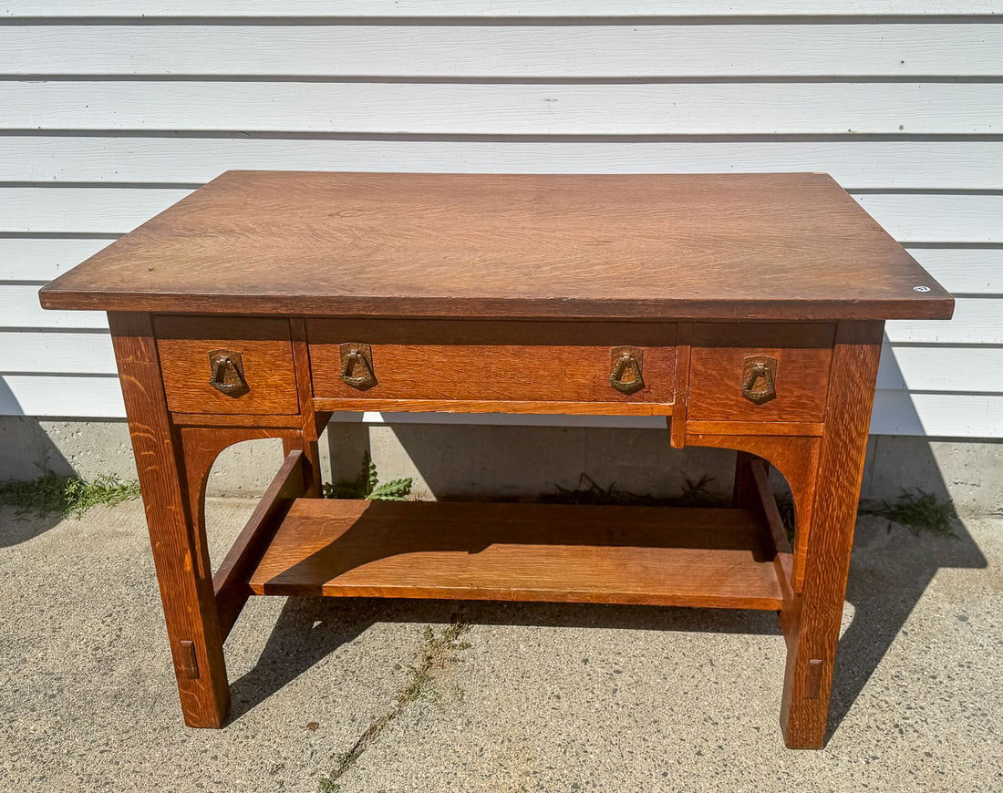 MISSION OAK DESK, 44" X 28" X 29": MISSION OAK DESK, 44" X 28" X 29"