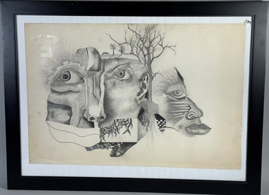 PENCIL DRAWING BY WILLIAM THAYER, 31" X 23" FRAMED AND 26" X 17" SIGHT