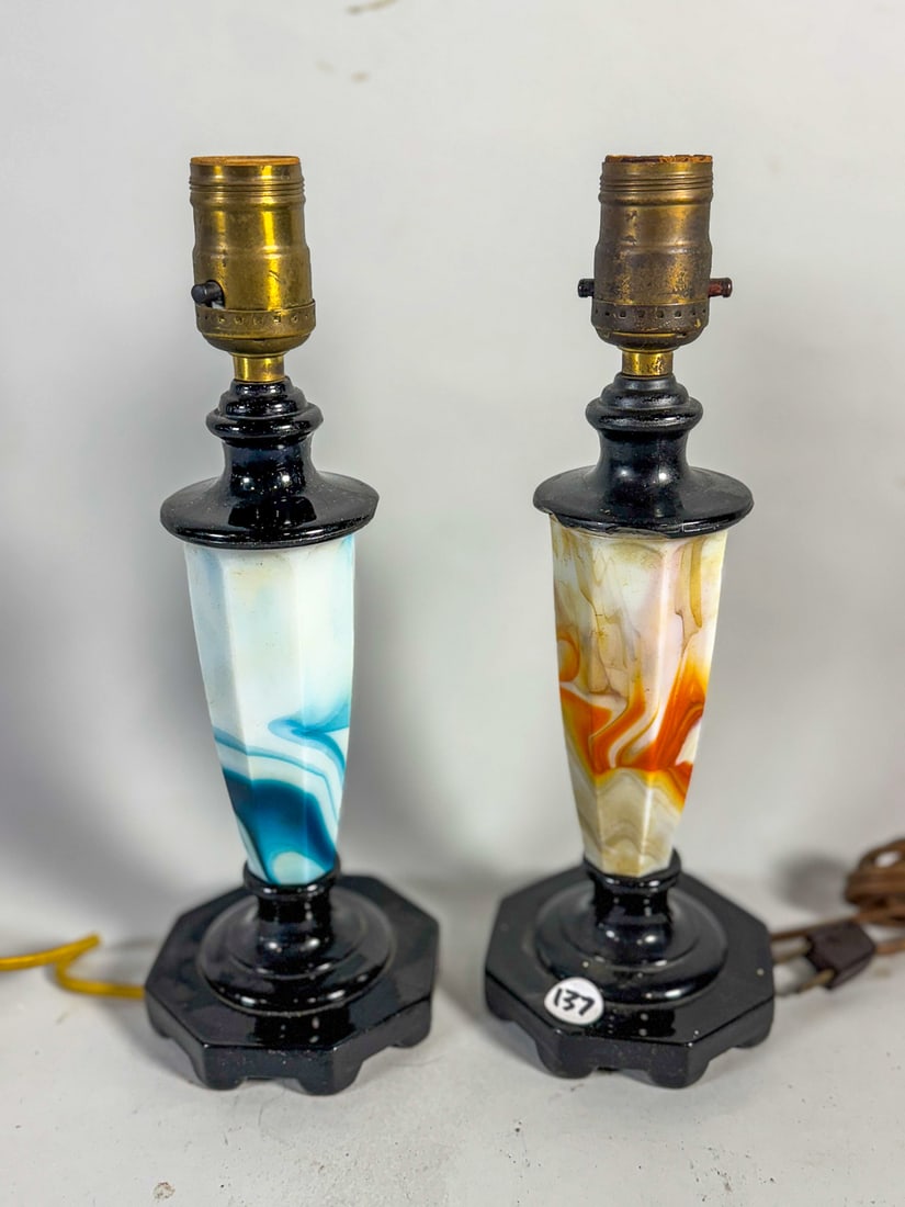 PAIR OF AGATE LAMPS, 15" EACH: PAIR OF AGATE LAMPS, 15" EACH