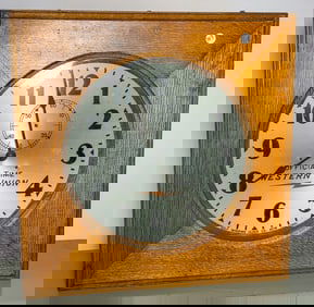 WESTERN UNION OAK CASE CLOCK, 21" X 21" X 7"