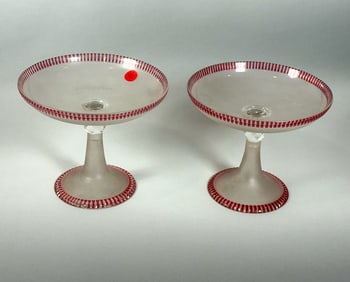 PAIR OF FROSTED MT. WASHINGTON CUT TO CLEAR TAZAS, 7.5" X 6.5"