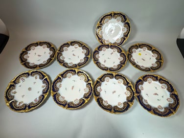 9 GOLD ENCRUSTED HP LIMOGE DINNER PLATES, 10" DIAMETER