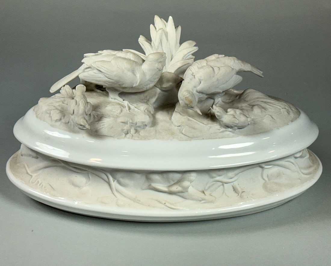 VICTORIAN PARIANWARE SWEETMEAT DISH, 10" X 5.5" X 6". LOSS TO ONE BEAK (1 of 5)