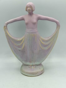 A WELLER LAVONIA 1920S ART NOUVEAU POTTERY VASE, 6" X 3" X 7.75"