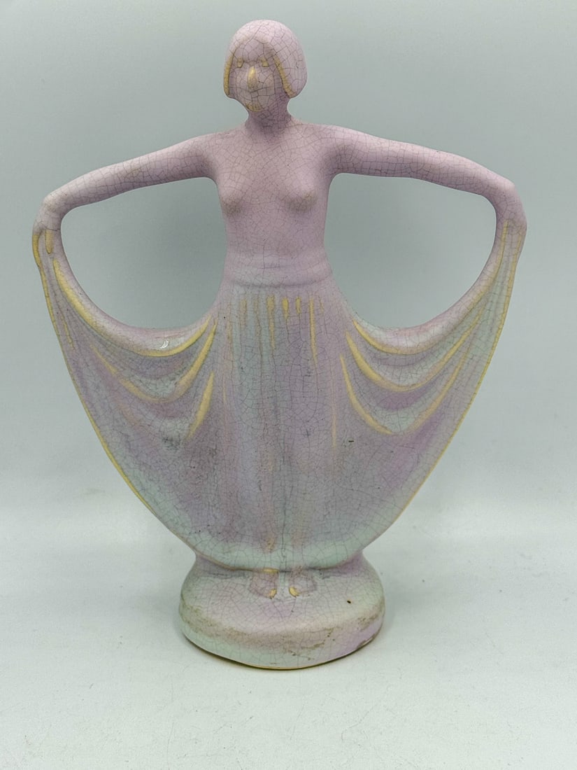A WELLER LAVONIA 1920S ART NOUVEAU POTTERY VASE, 6" X 3" X 7.75": A WELLER LAVONIA 1920S ART NOUVEAU POTTERY VASE, 6" X 3" X 7.75"