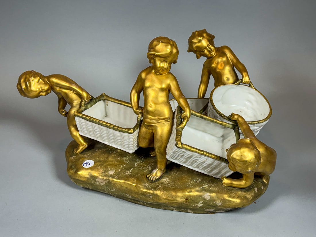 A LARGE AMPHORA FIGURAL GROUP, CHERUBS W/ BASKETS. 17.5" X 12.5" X 10" (1 of 6)