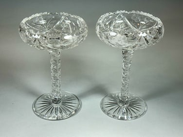 A PAIR OF HAWKS MASTERCUT CRYSTAL TAZAS, 6" DIAMETER X 9.5" TALL