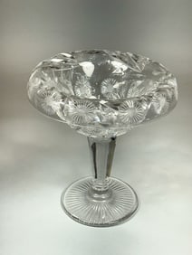 A HAWKS CUT CRYSTAL LARGE COMPOTE, 9" DIAMETER X 10" TALL