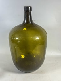 LARGE ANTIQUE OLIVE GREEN BOTTLE, 10" DIAMETER X 18" TALL